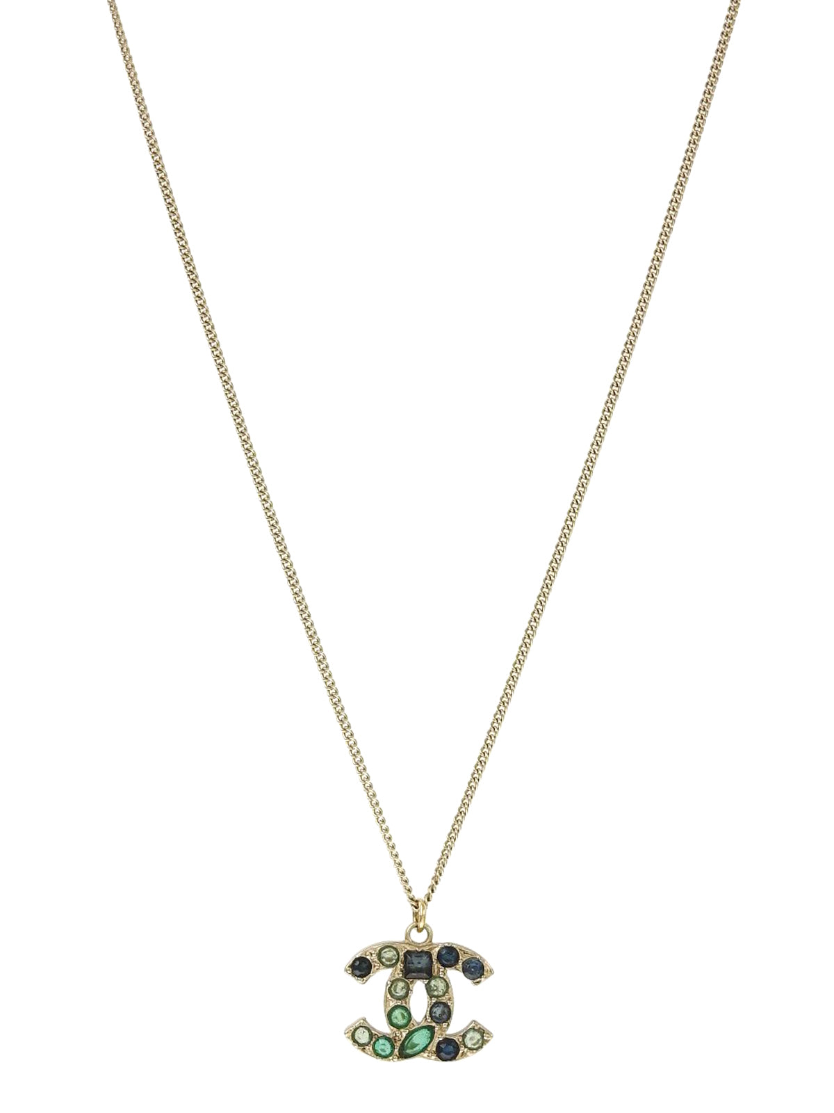 2007 Made Color Stone CC Mark Necklace Gold/Green/Blue