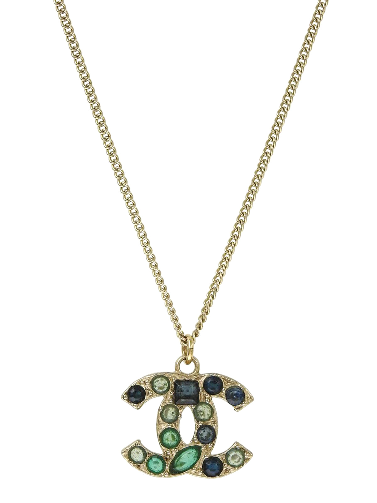 2007年製 カラーストーンCCマークネックレス ゴールド/グリーン/ブルー