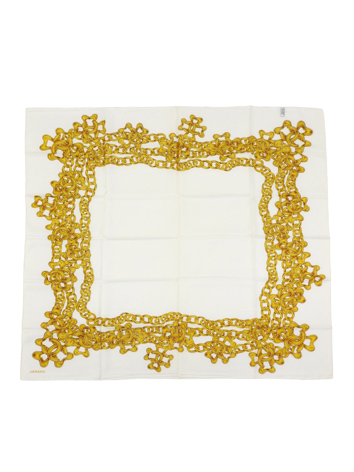 CC标志链条图案围巾，米白色/金色