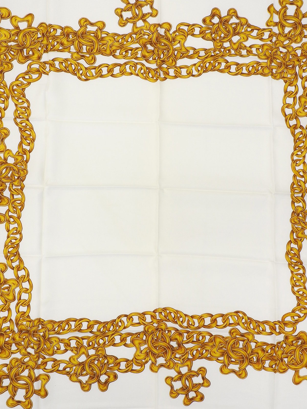 CC标志链条图案围巾，米白色/金色