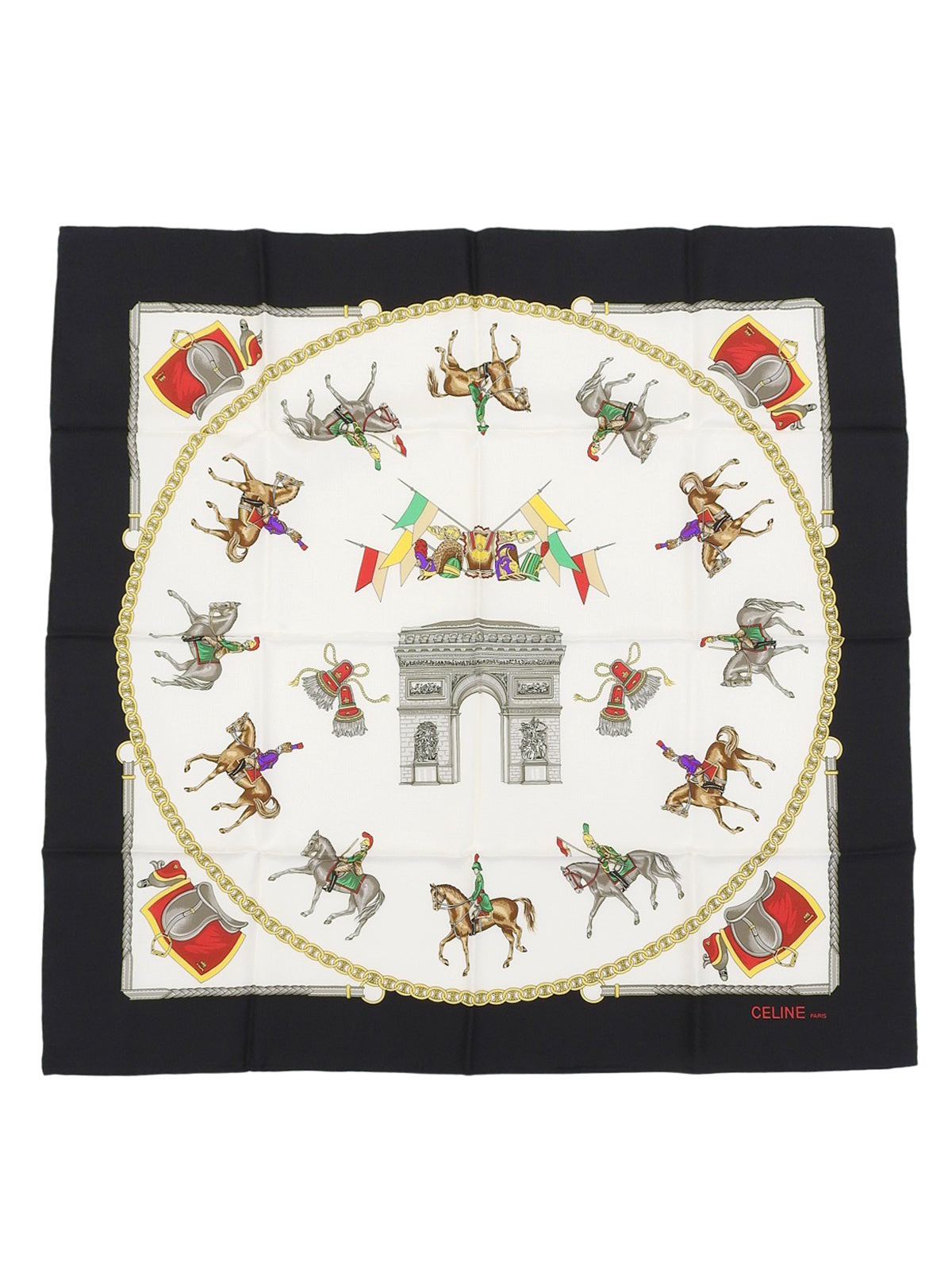 マルチモチーフマカダムパターンスカーフ ホワイト/ブラック