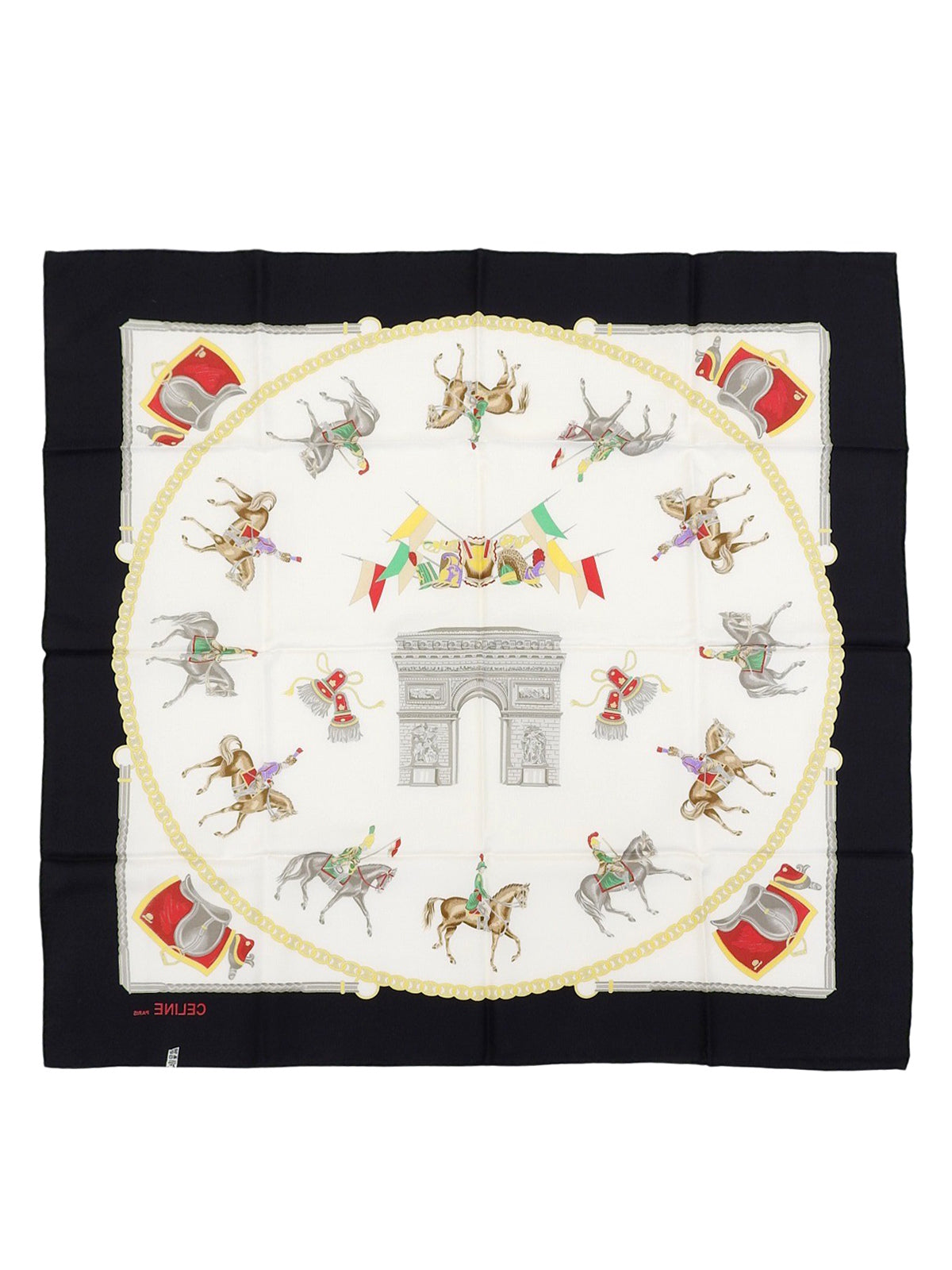 マルチモチーフマカダムパターンスカーフ ホワイト/ブラック