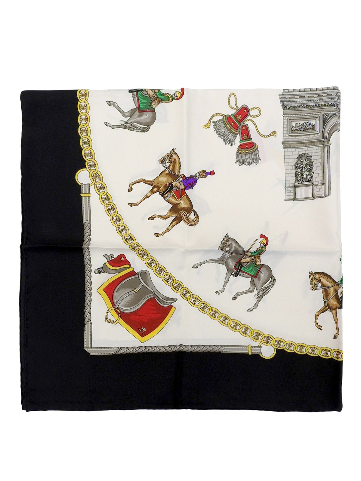 マルチモチーフマカダムパターンスカーフ ホワイト/ブラック