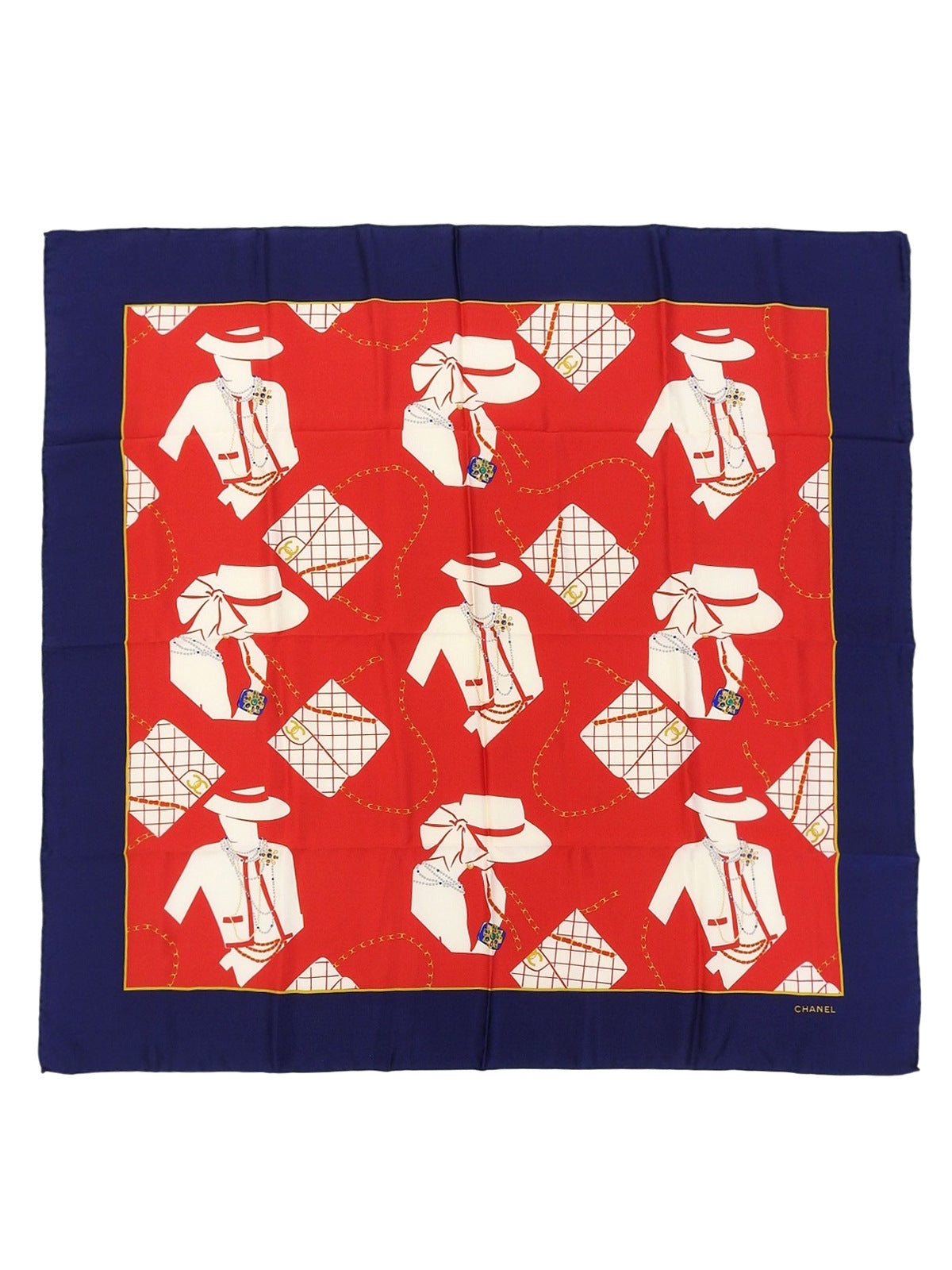 マドモアゼルパターンスカーフ レッド/ネイビー/マルチ