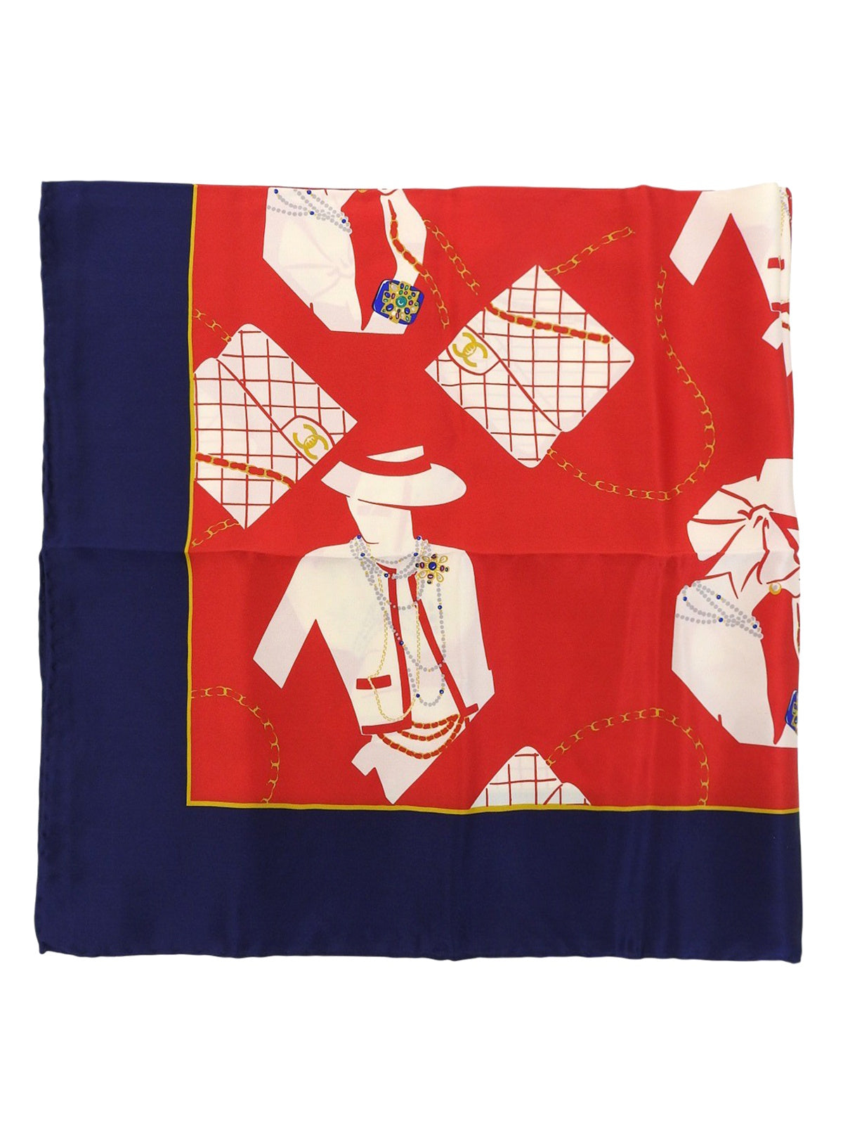 マドモアゼルパターンスカーフ レッド/ネイビー/マルチ