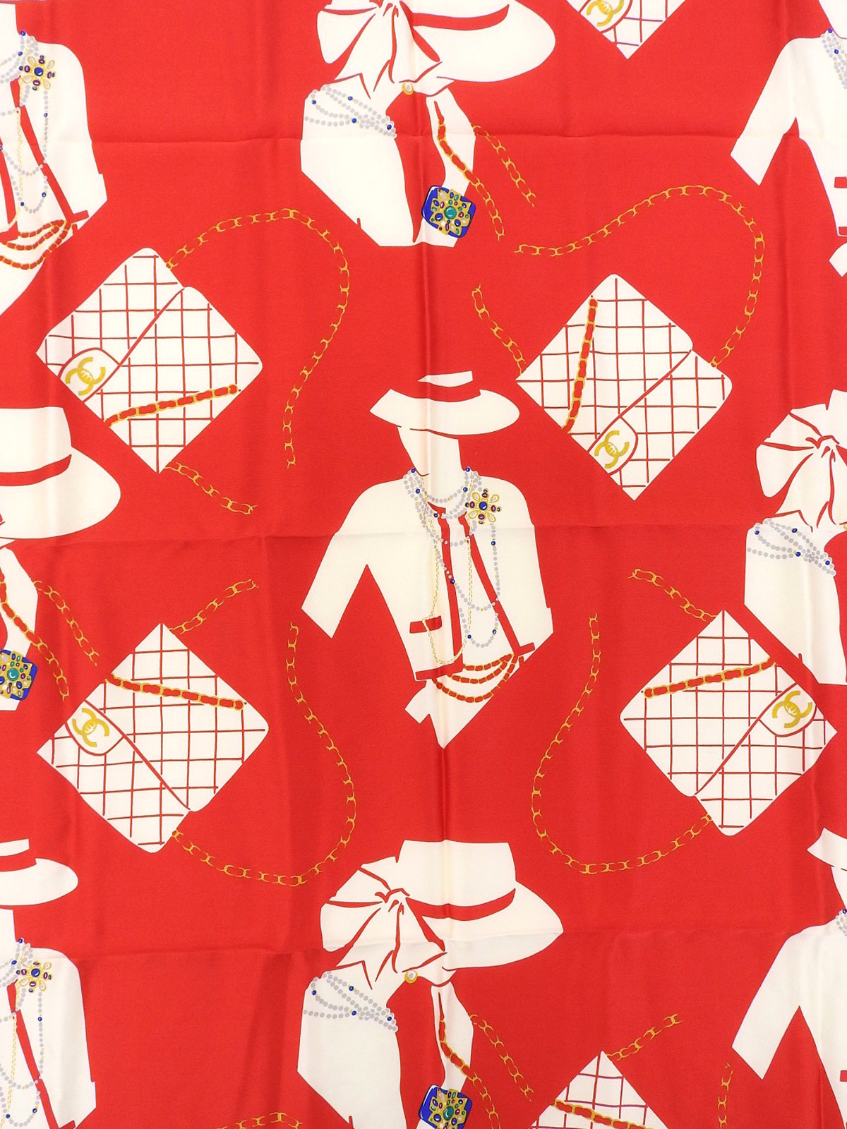 マドモアゼルパターンスカーフ レッド/ネイビー/マルチ