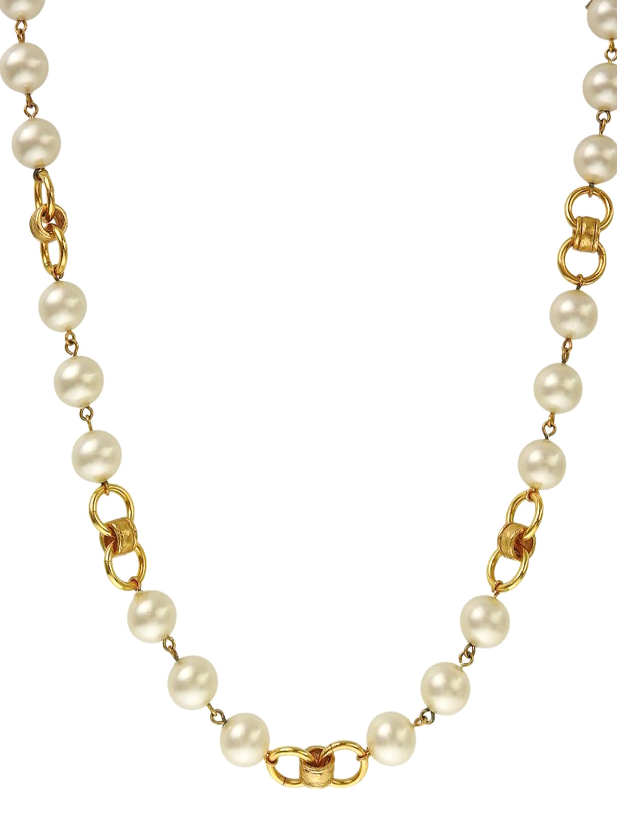 1995年珍珠椭圆形设计CC标志长项链，金色