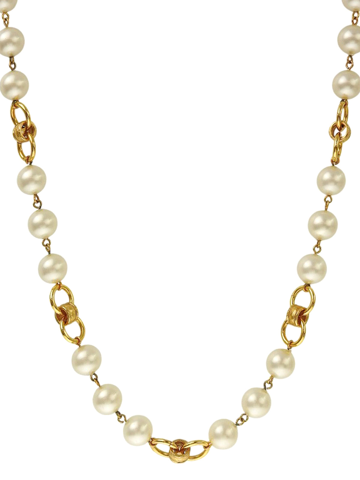 1995年珍珠椭圆形设计CC标志长项链，金色