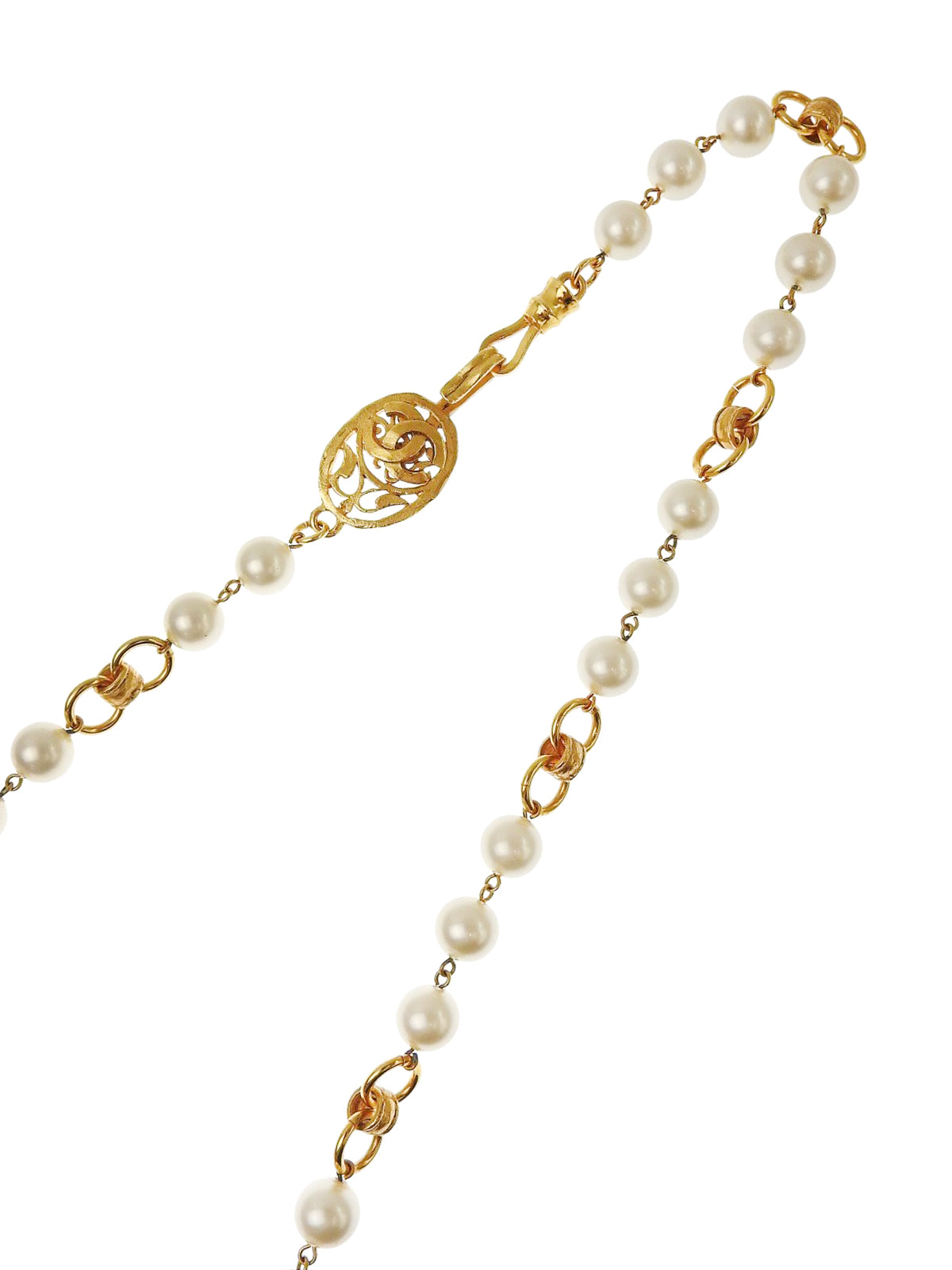 1995年製 パールオーバルデザインCCマークロングネックレス ゴールド