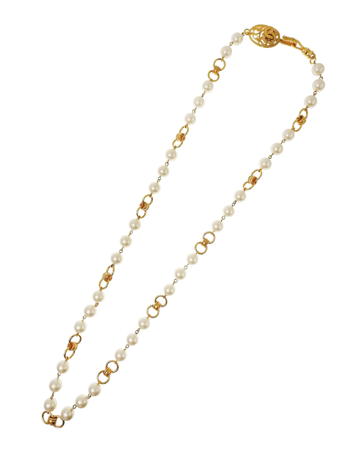 1995年製 パールオーバルデザインCCマークロングネックレス ゴールド