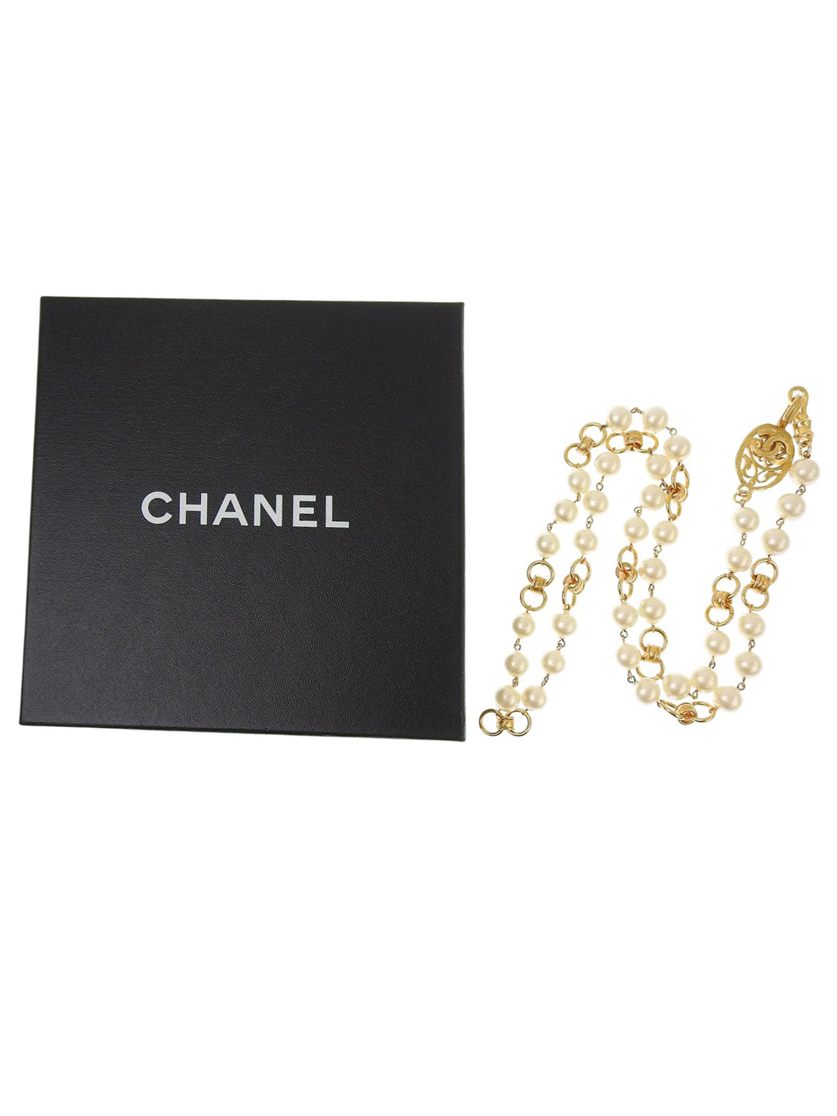 1995年珍珠椭圆形设计CC标志长项链，金色