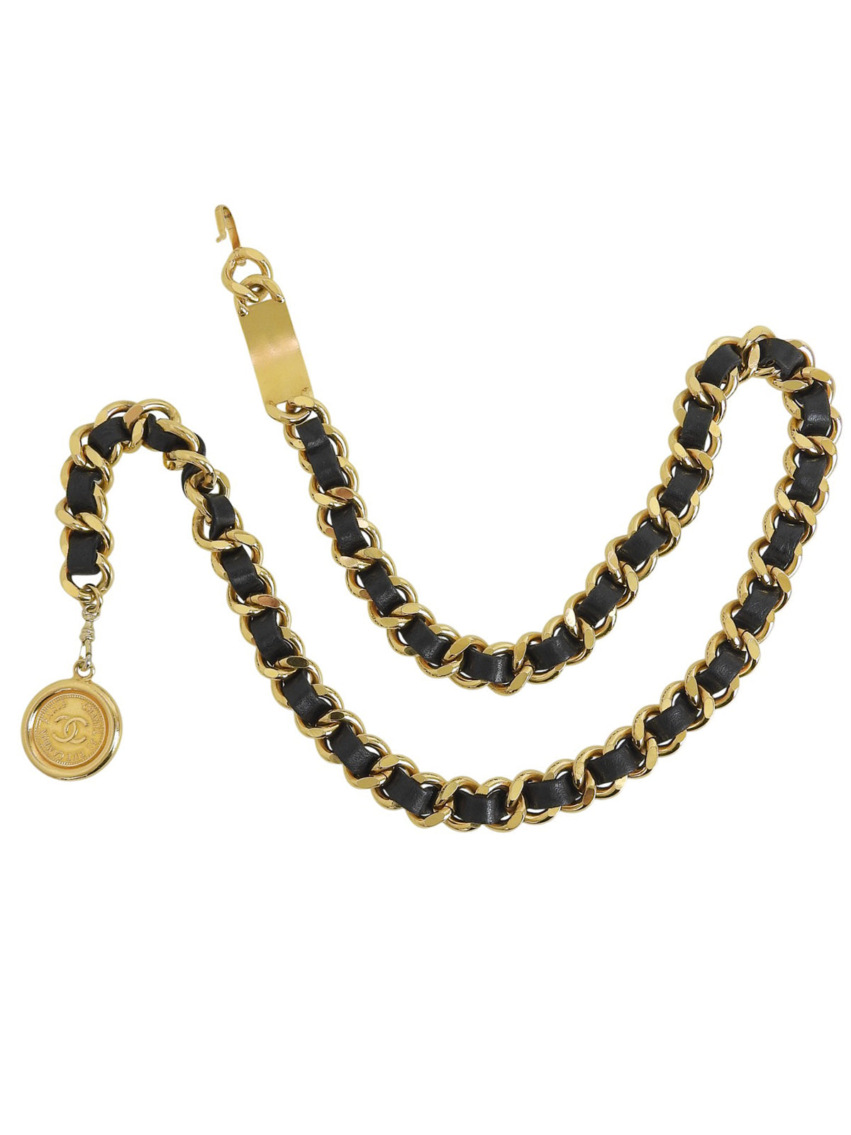 ラウンドCCマークプレートチェーンベルト ゴールド/ブラック