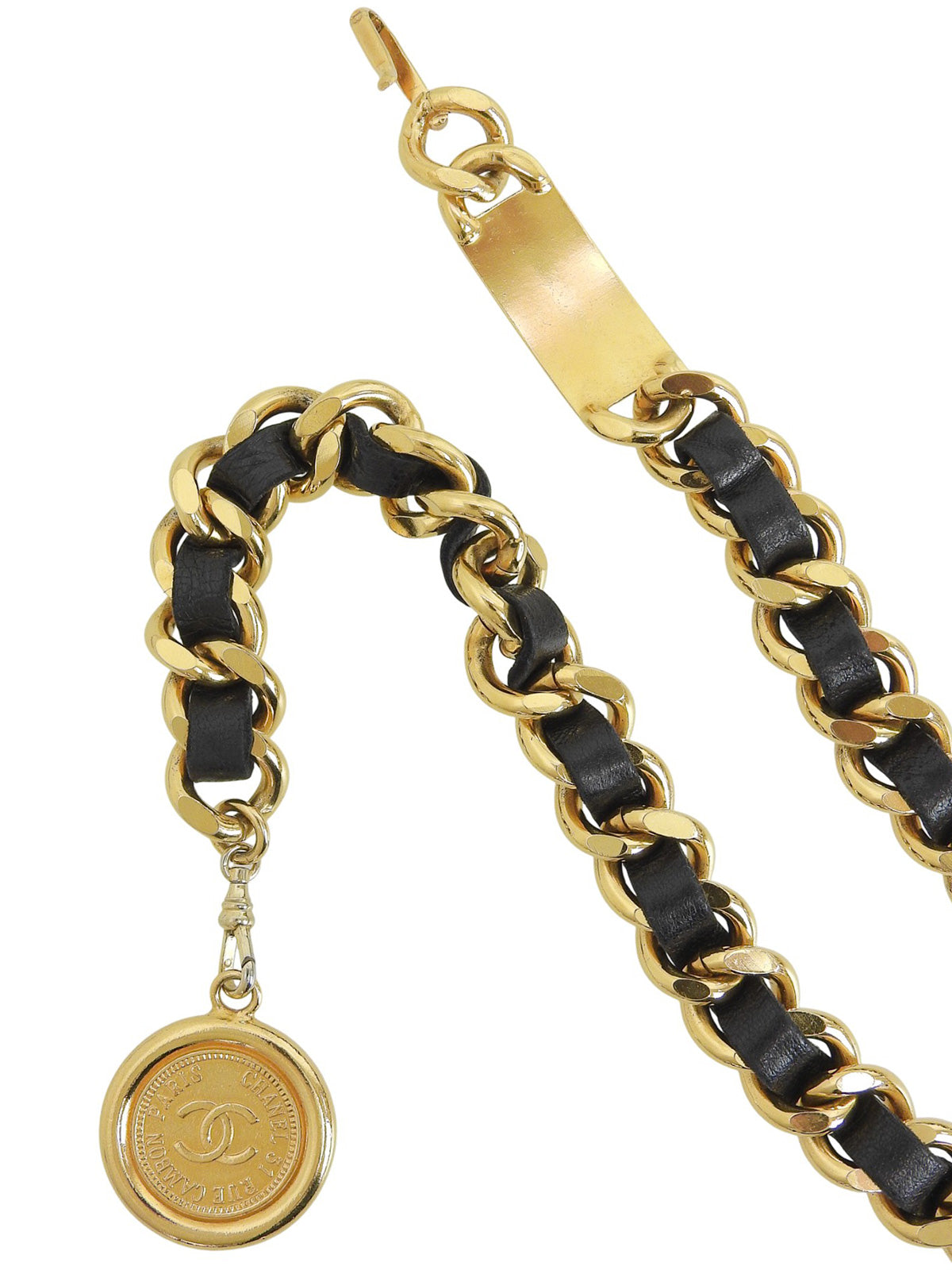 ラウンドCCマークプレートチェーンベルト ゴールド/ブラック