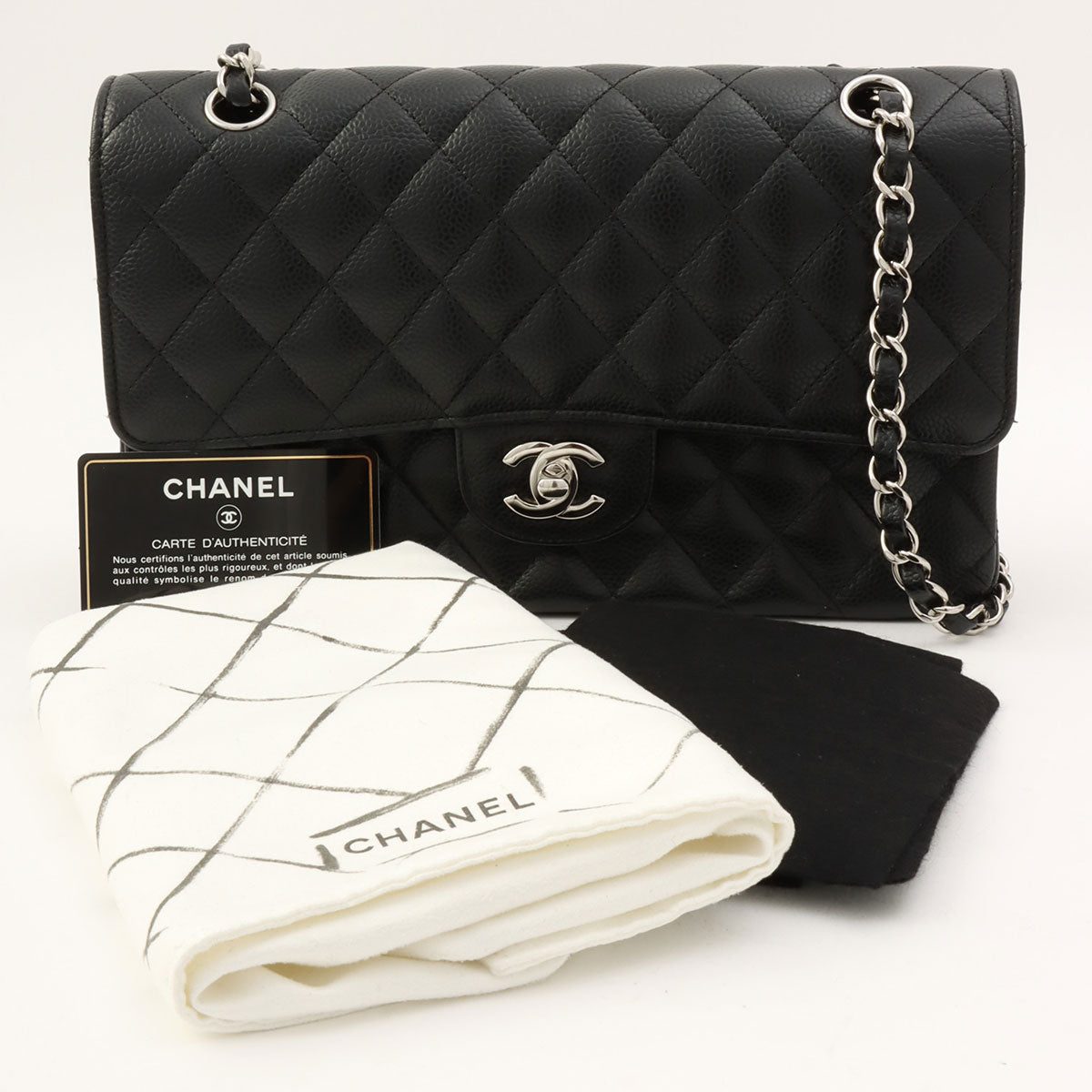 Caviar Skin Classic Flap Chain Bag 25cm, Black, Circa 2014