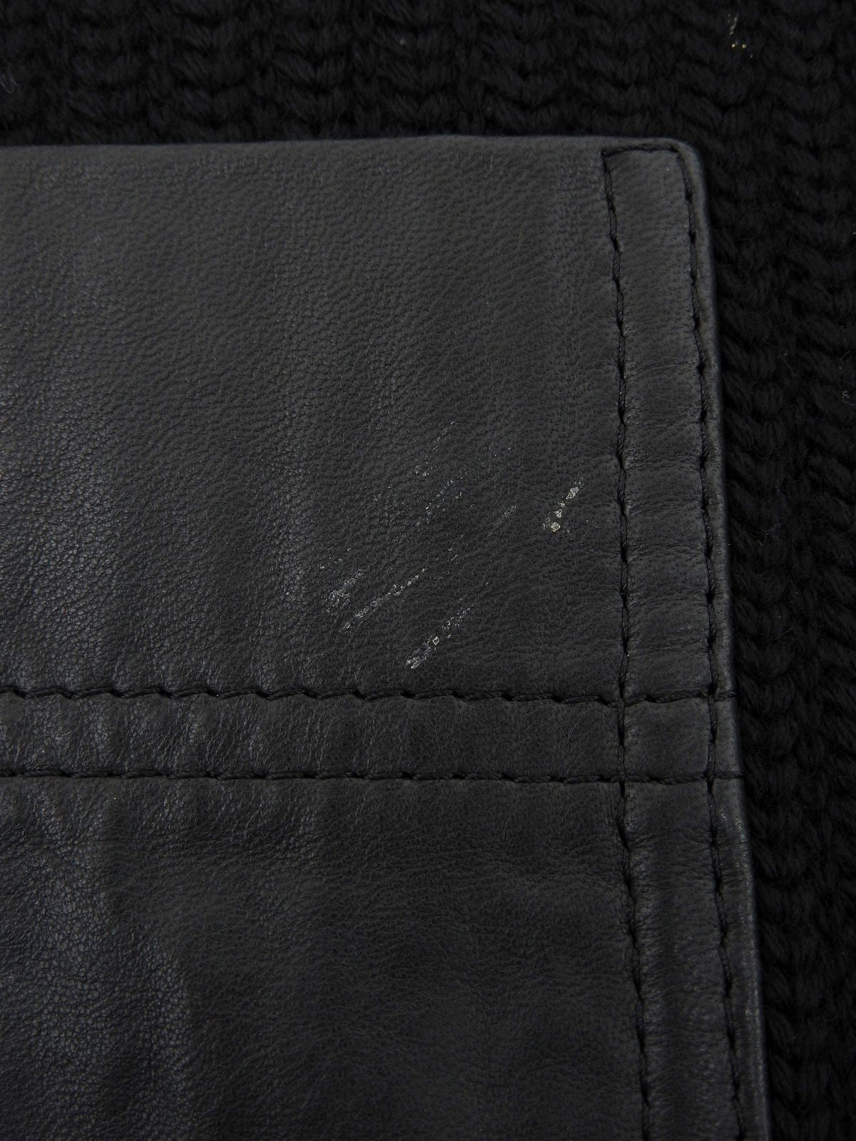 ウールレザーコンビガンチーニボタンカーディガン ブラック