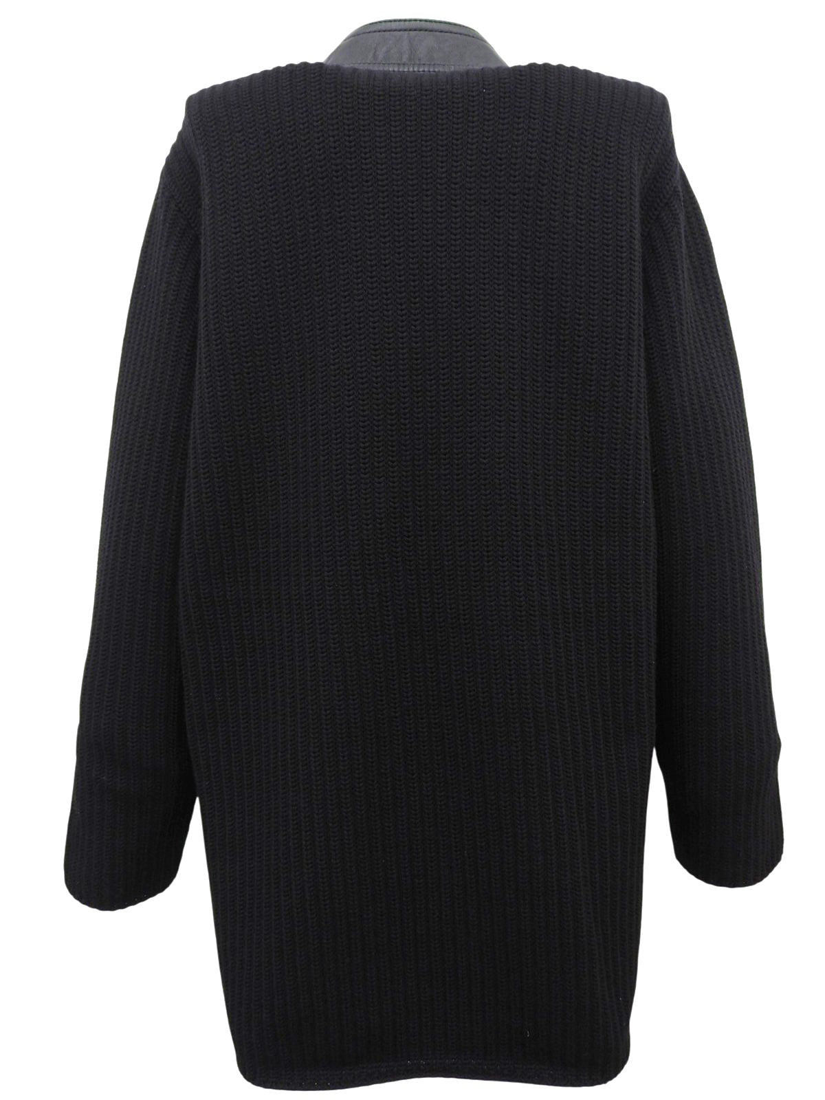 ウールレザーコンビガンチーニボタンカーディガン ブラック