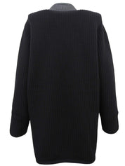 黑色羊毛和皮革拼接的 Gancini 纽扣开衫