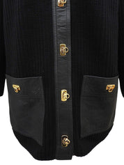 ウールレザーコンビガンチーニボタンカーディガン ブラック