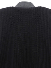 ウールレザーコンビガンチーニボタンカーディガン ブラック