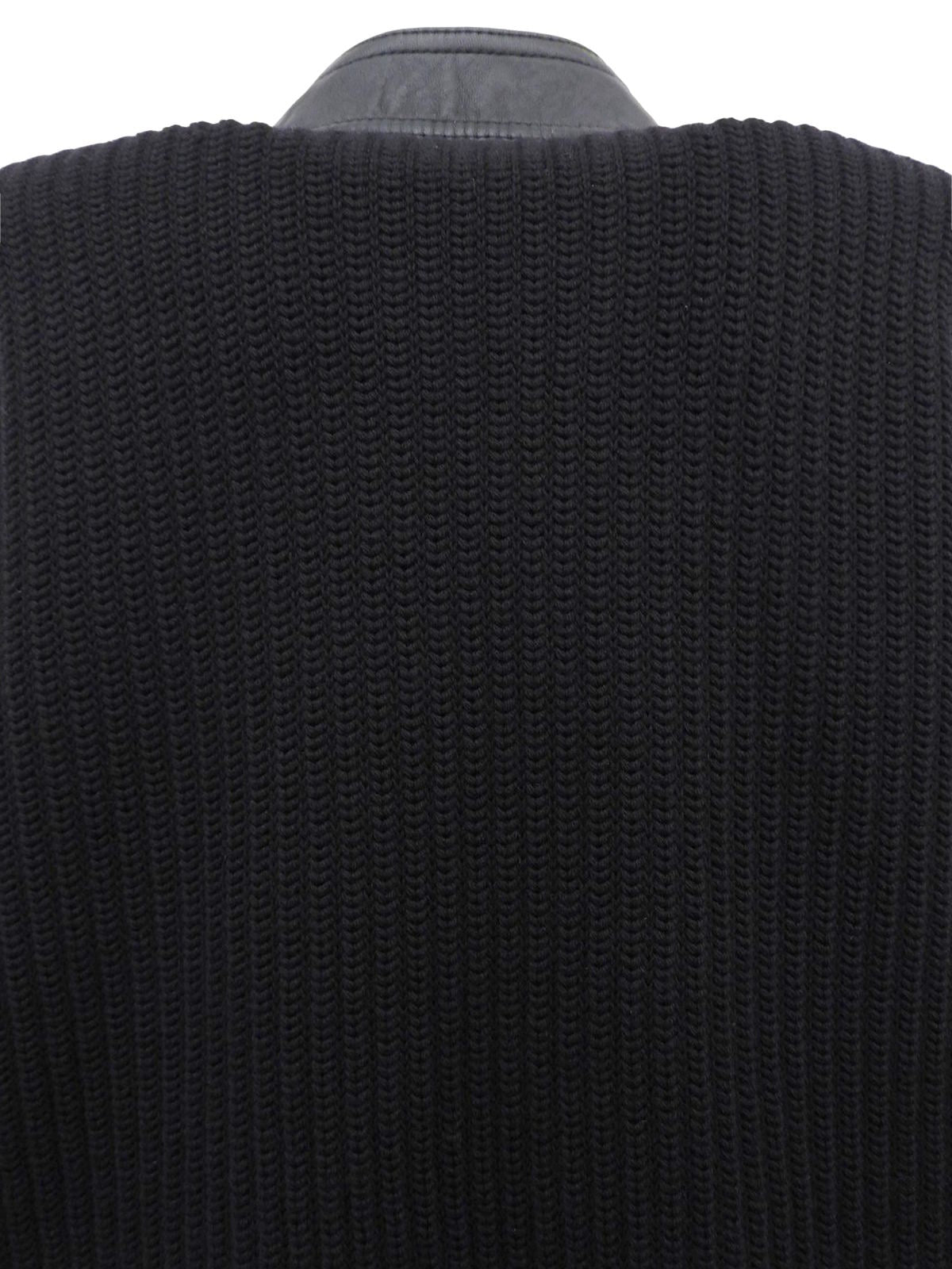 黑色羊毛和皮革拼接的 Gancini 纽扣开衫