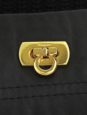 ウールレザーコンビガンチーニボタンカーディガン ブラック