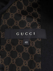 ウールリブニットコンビロゴボタンジャケット ブラック