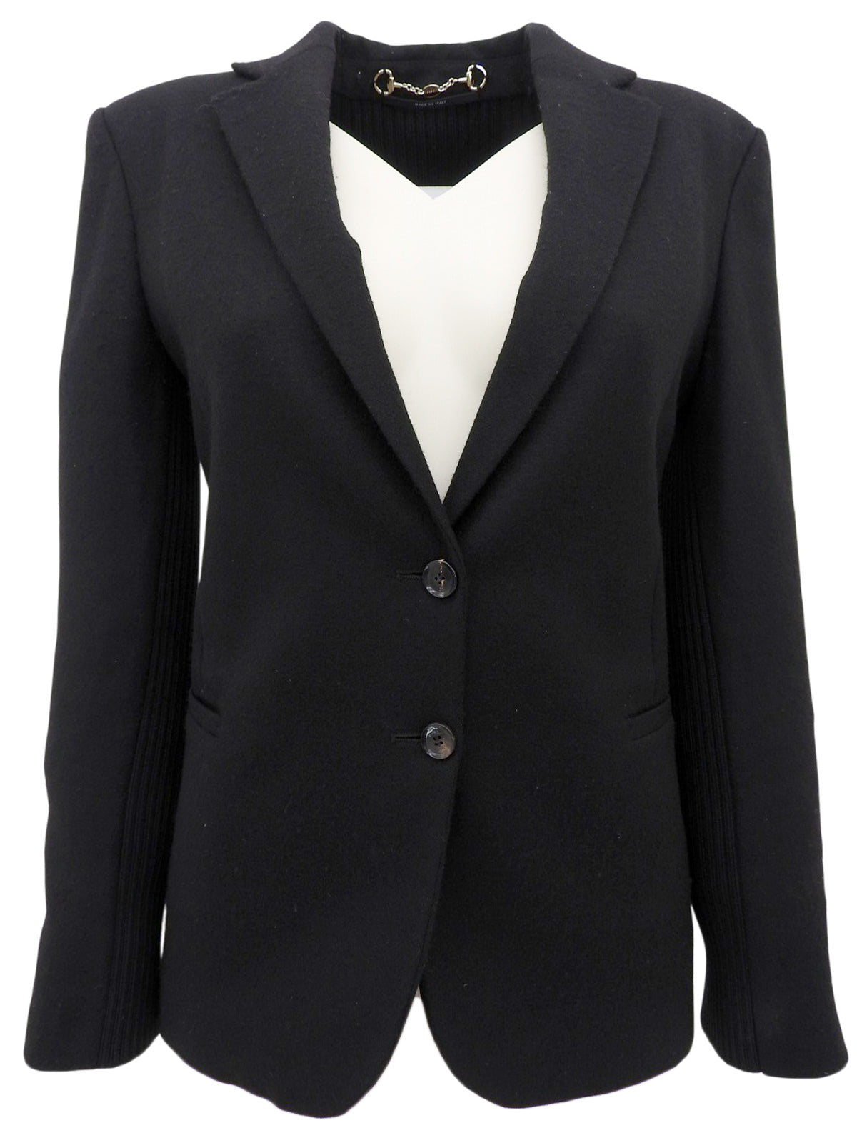 ウールリブニットコンビロゴボタンジャケット ブラック