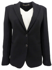 ウールリブニットコンビロゴボタンジャケット ブラック