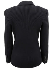 ウールリブニットコンビロゴボタンジャケット ブラック