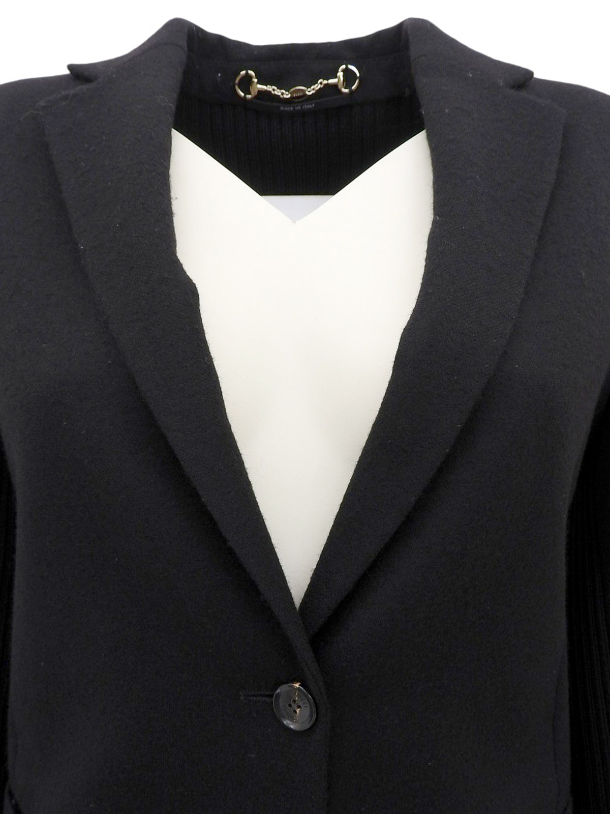 ウールリブニットコンビロゴボタンジャケット ブラック