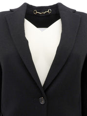 ウールリブニットコンビロゴボタンジャケット ブラック