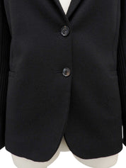 ウールリブニットコンビロゴボタンジャケット ブラック