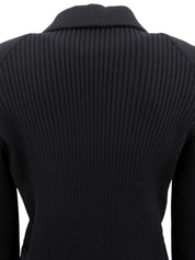 ウールリブニットコンビロゴボタンジャケット ブラック