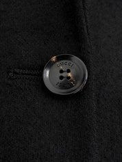 ウールリブニットコンビロゴボタンジャケット ブラック