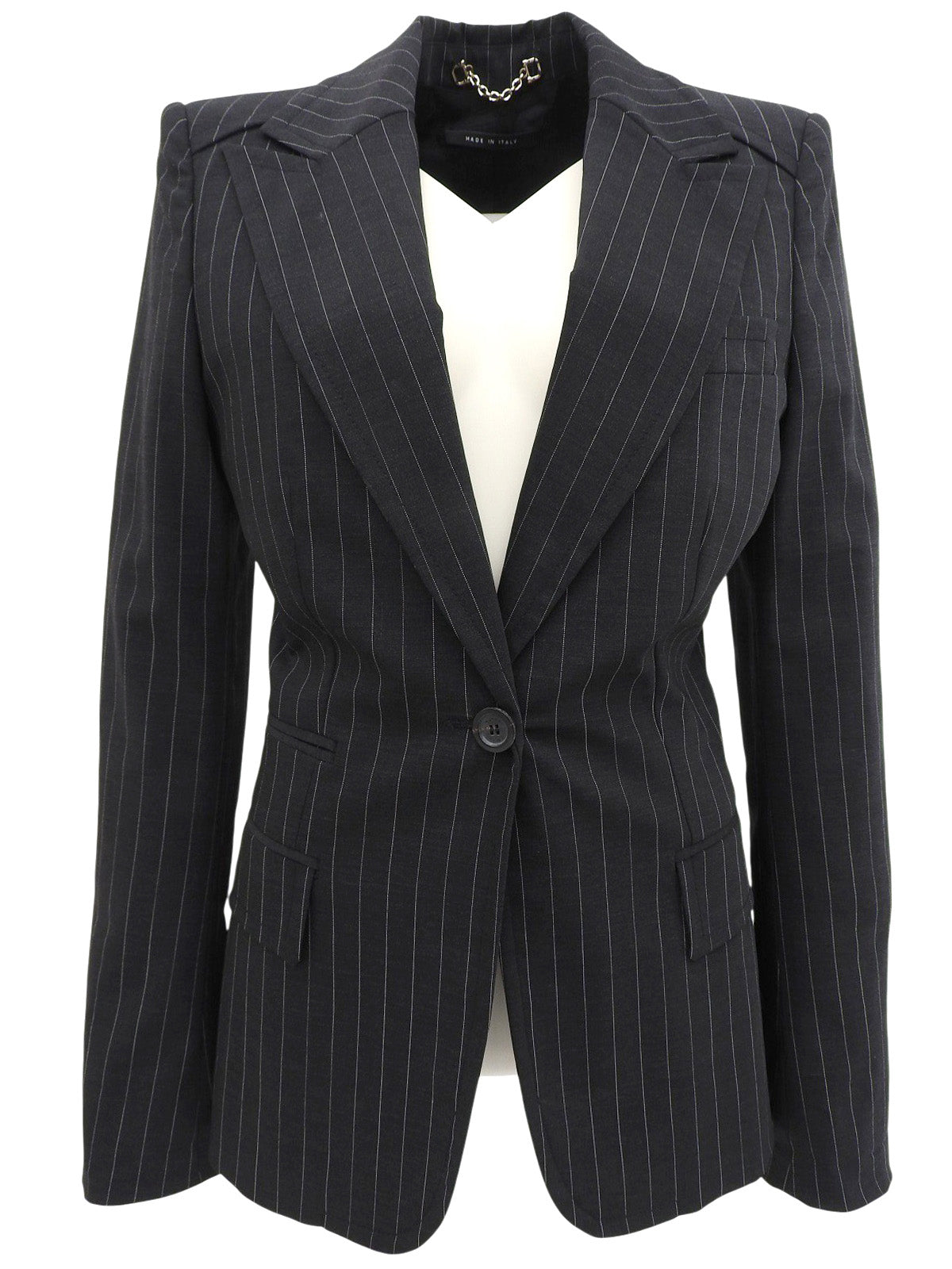 ストライプパターンロゴボタンジャケット チャコールグレー