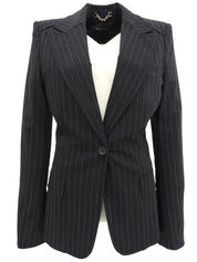 ストライプパターンロゴボタンジャケット チャコールグレー