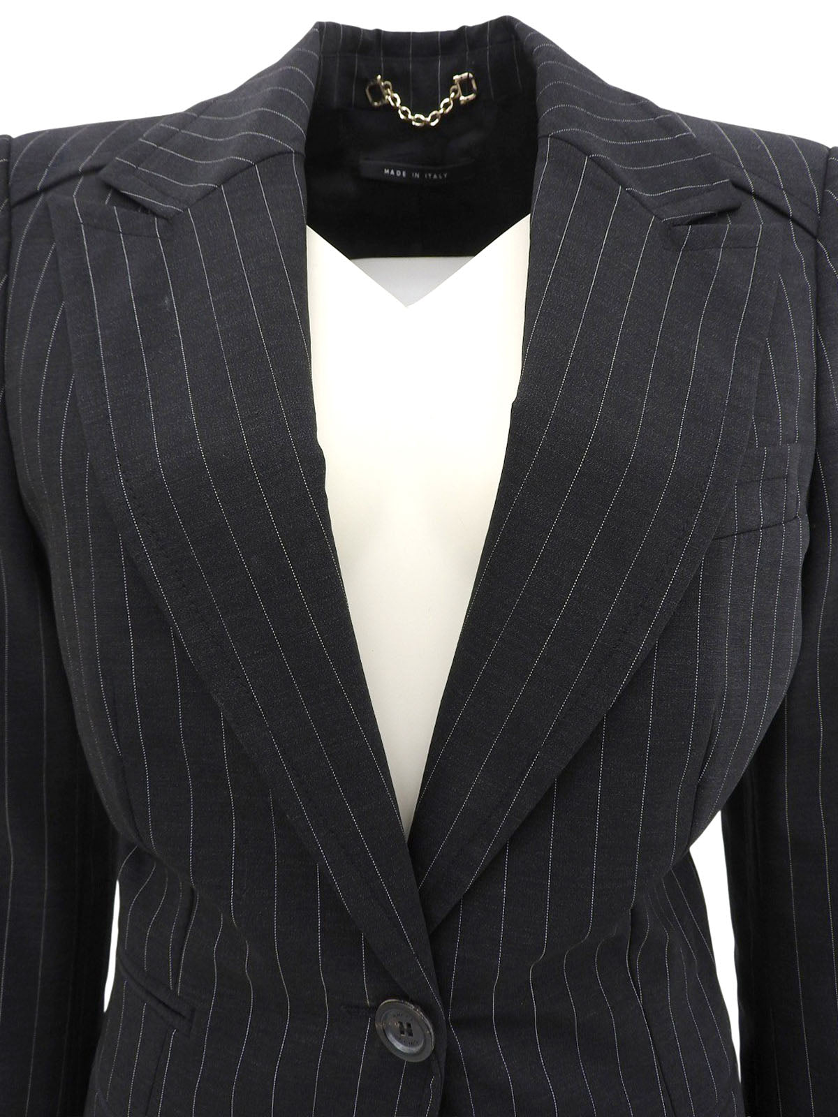 ストライプパターンロゴボタンジャケット チャコールグレー