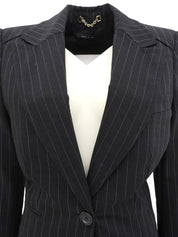 ストライプパターンロゴボタンジャケット チャコールグレー