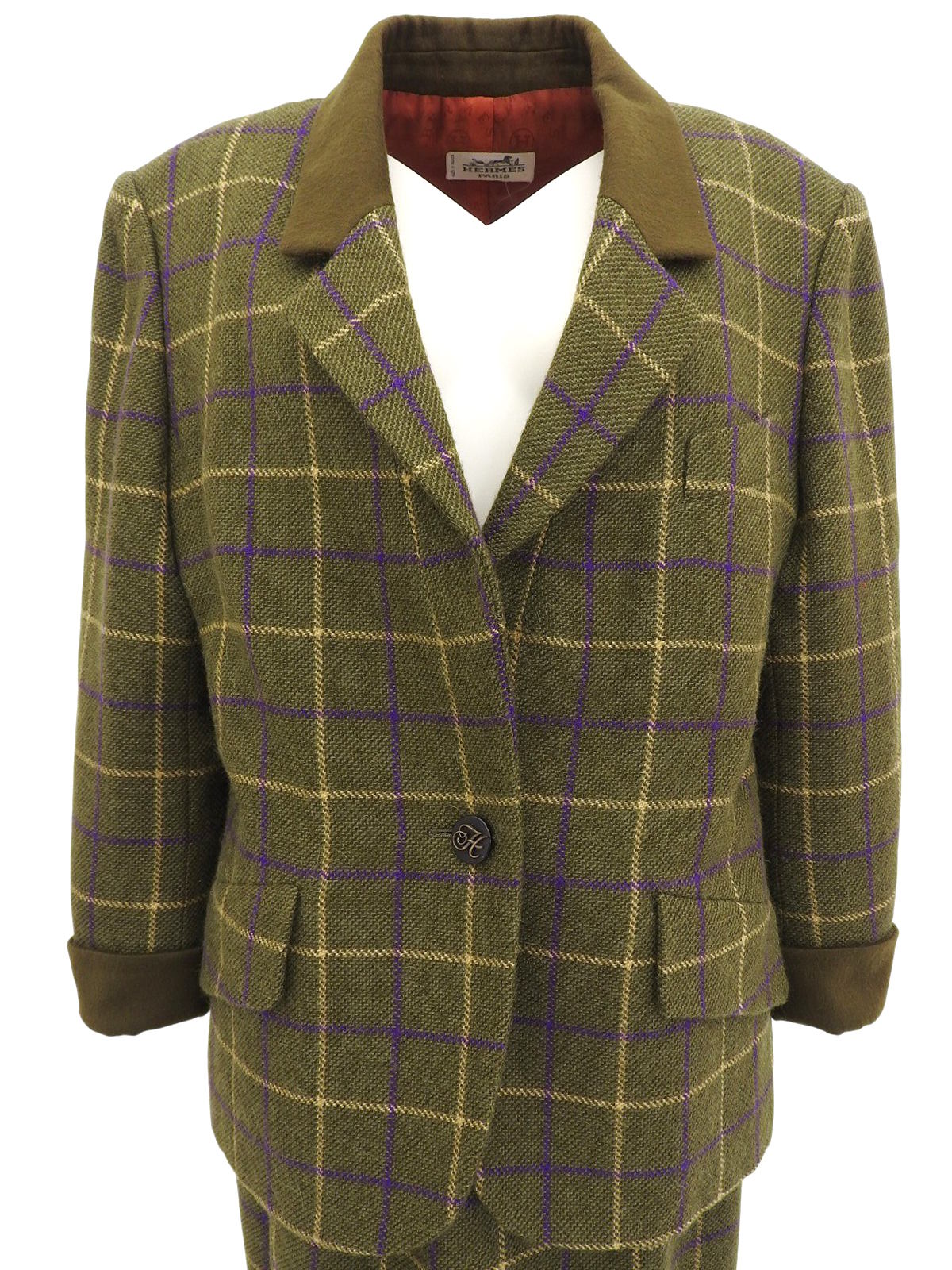 チェックパターンロゴボタンセットアップ カーキ/イエロー/パープル