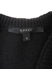 Wool design knit cardigan in black