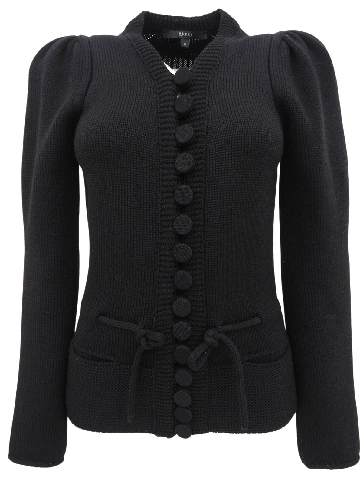 Wool design knit cardigan in black