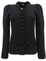 Wool design knit cardigan in black