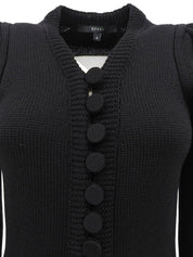 Wool design knit cardigan in black