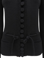 Wool design knit cardigan in black