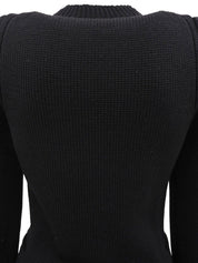 Wool design knit cardigan in black