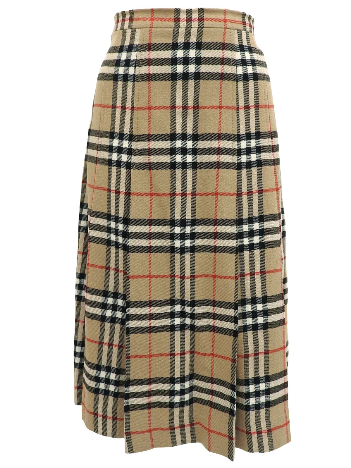 Wool Check Pattern Skirt in Beige/Multi