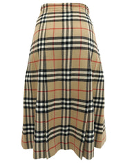 米色/多色羊毛格纹半身裙