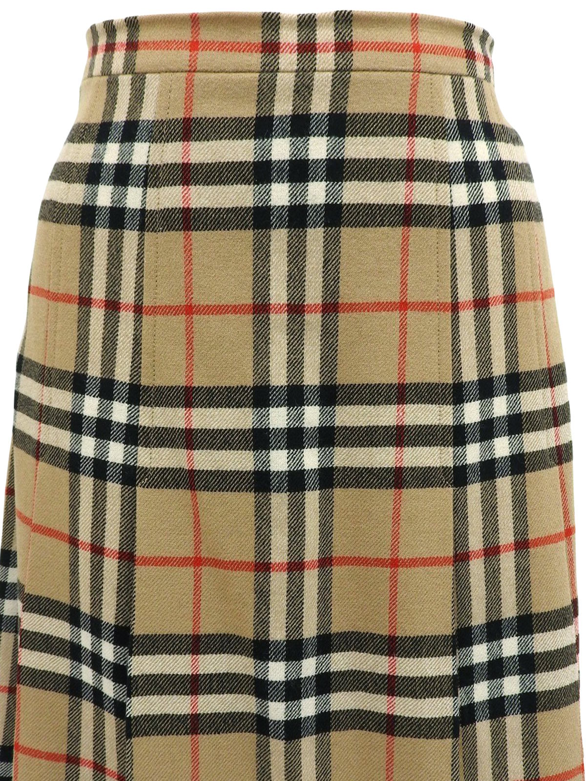 Wool Check Pattern Skirt in Beige/Multi