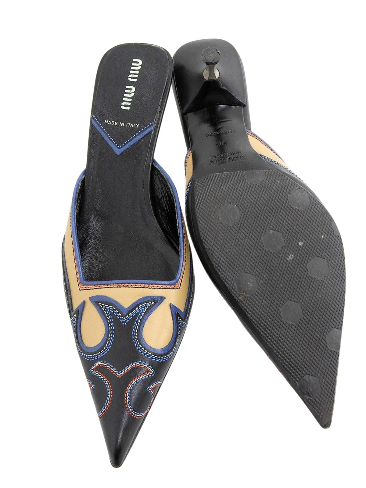 ウエスタンデザインミュール ブラック/ベージュ/マルチ