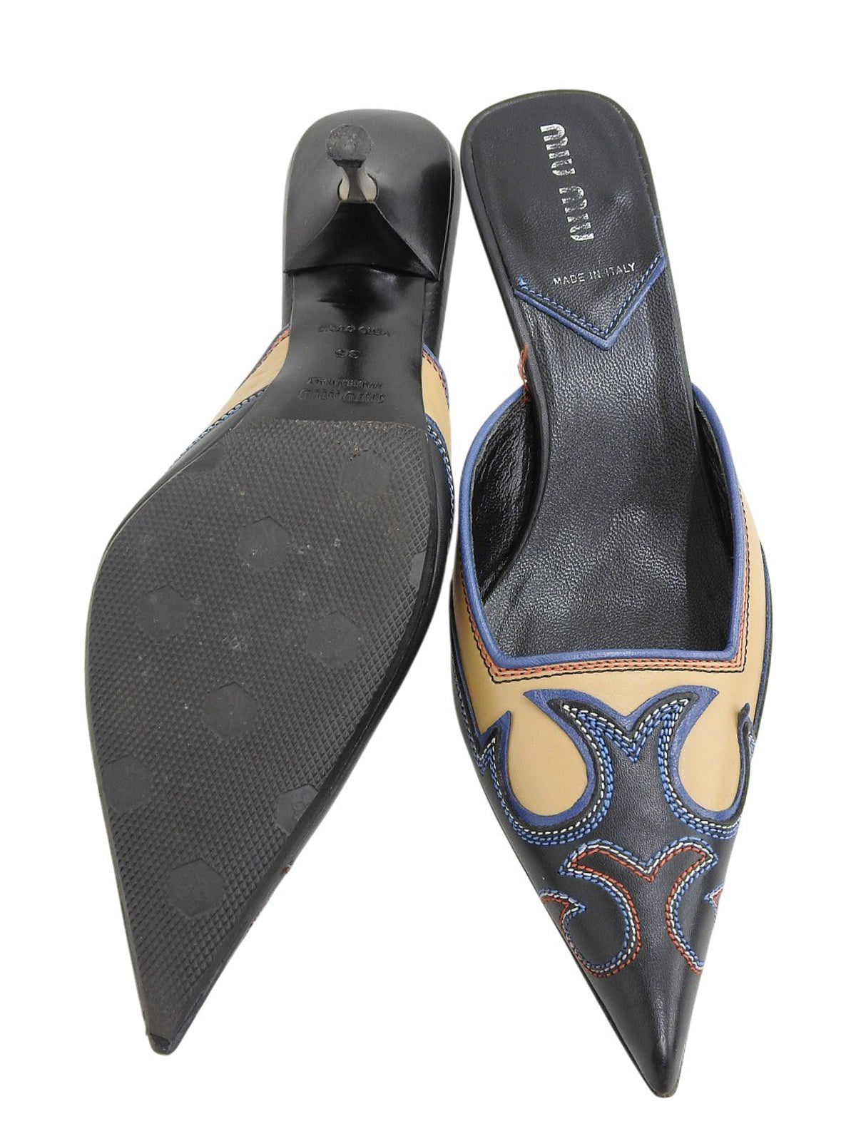 ウエスタンデザインミュール ブラック/ベージュ/マルチ